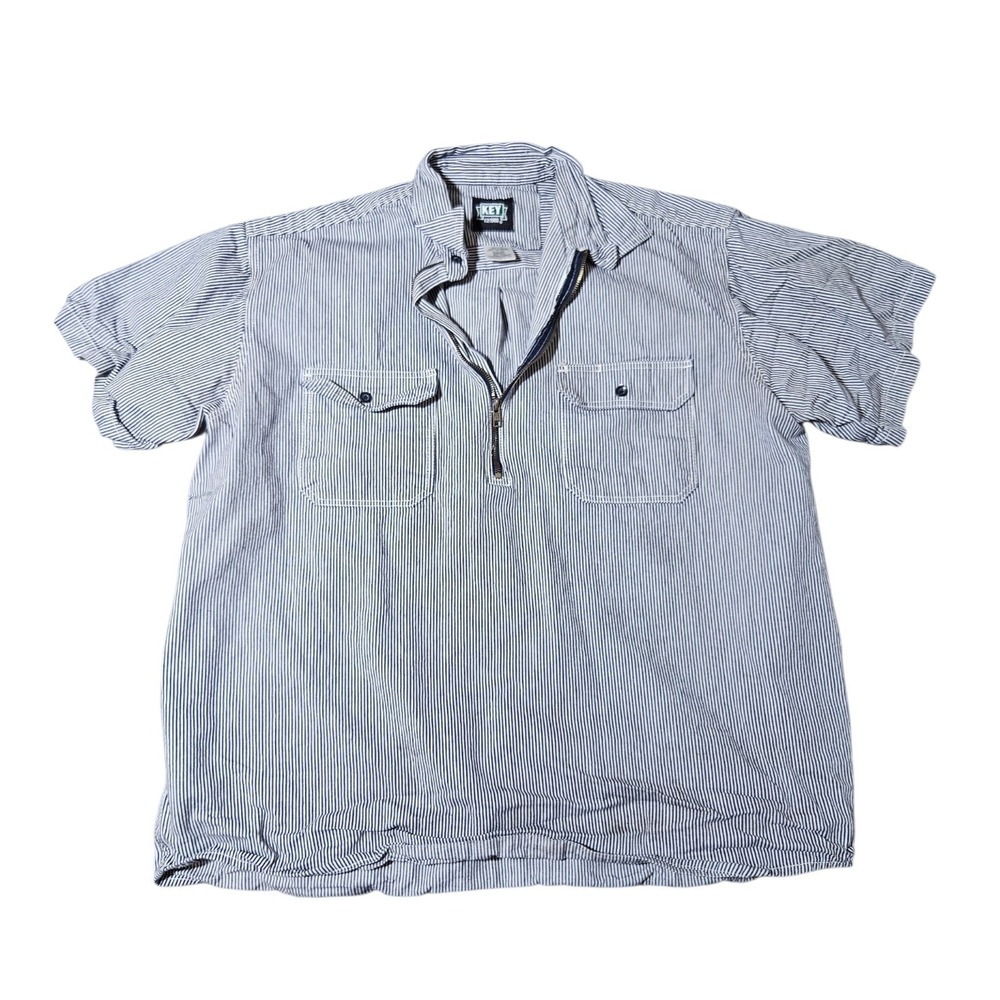 KEY Logger Hickory Stripe Work Shirt Mens 2XL Short Sleeve 1/4 Zip Conductor